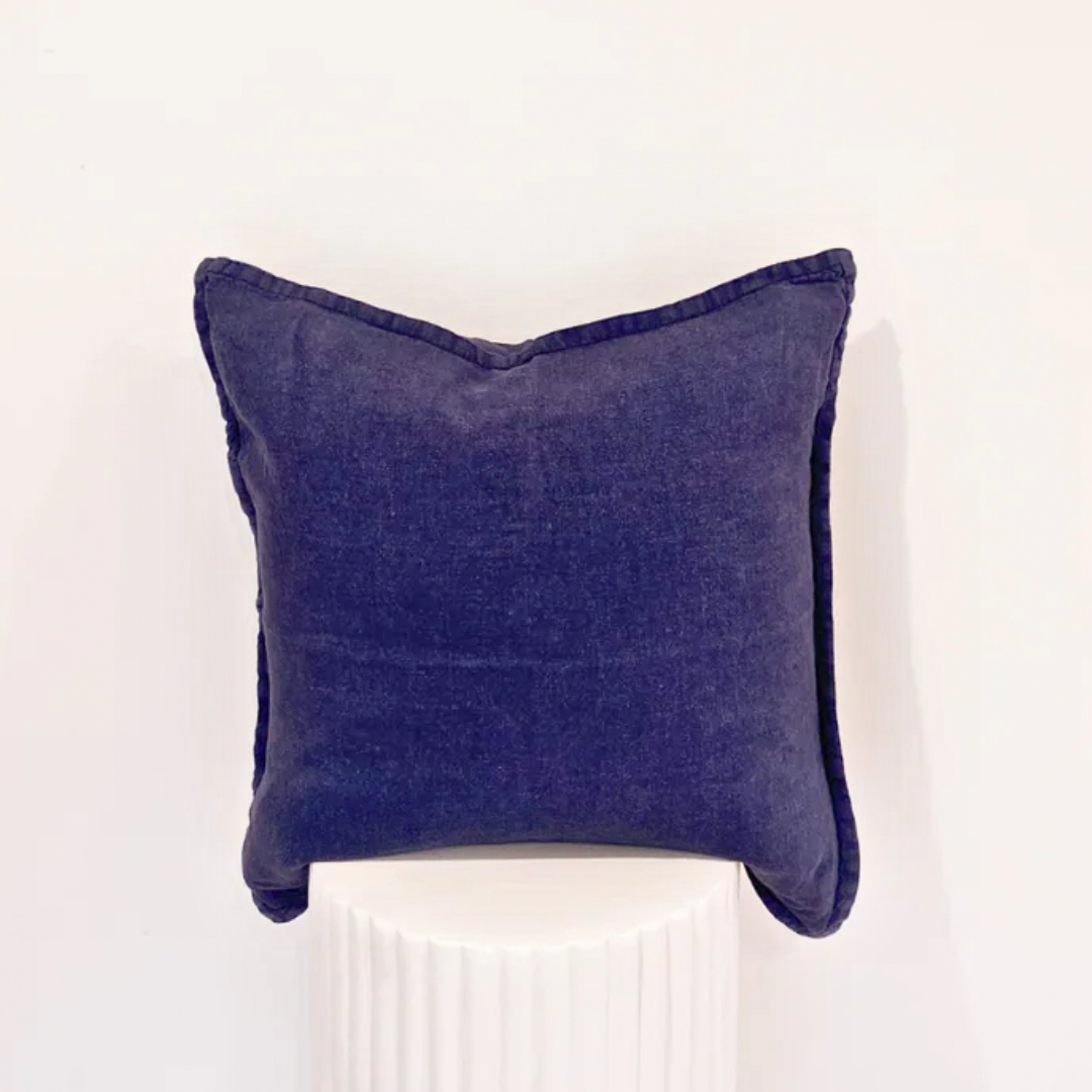 100% belgium linen vintage washed cushion- feather filled in navy