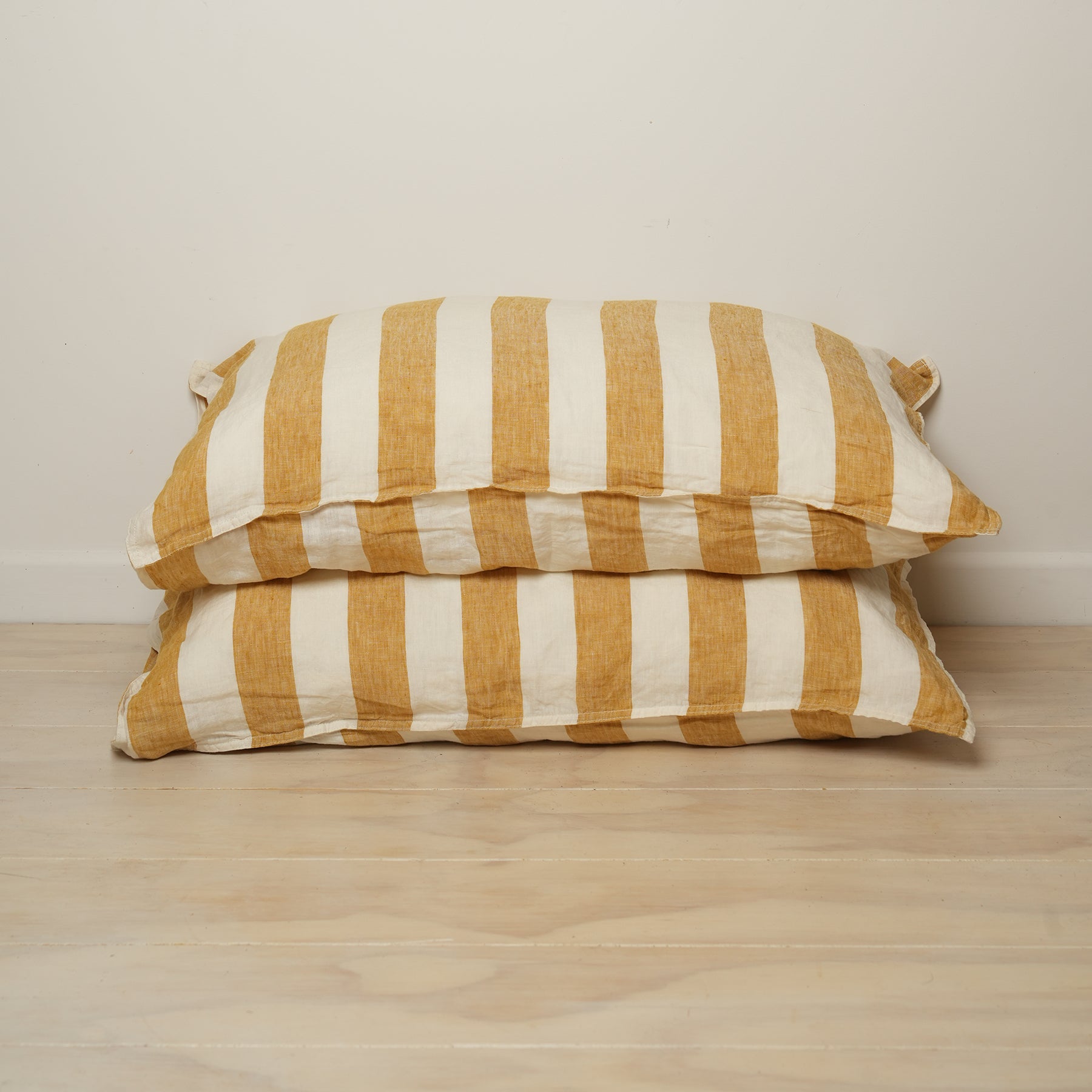 100% french flax linen pillowcase pair in sunflower stripe