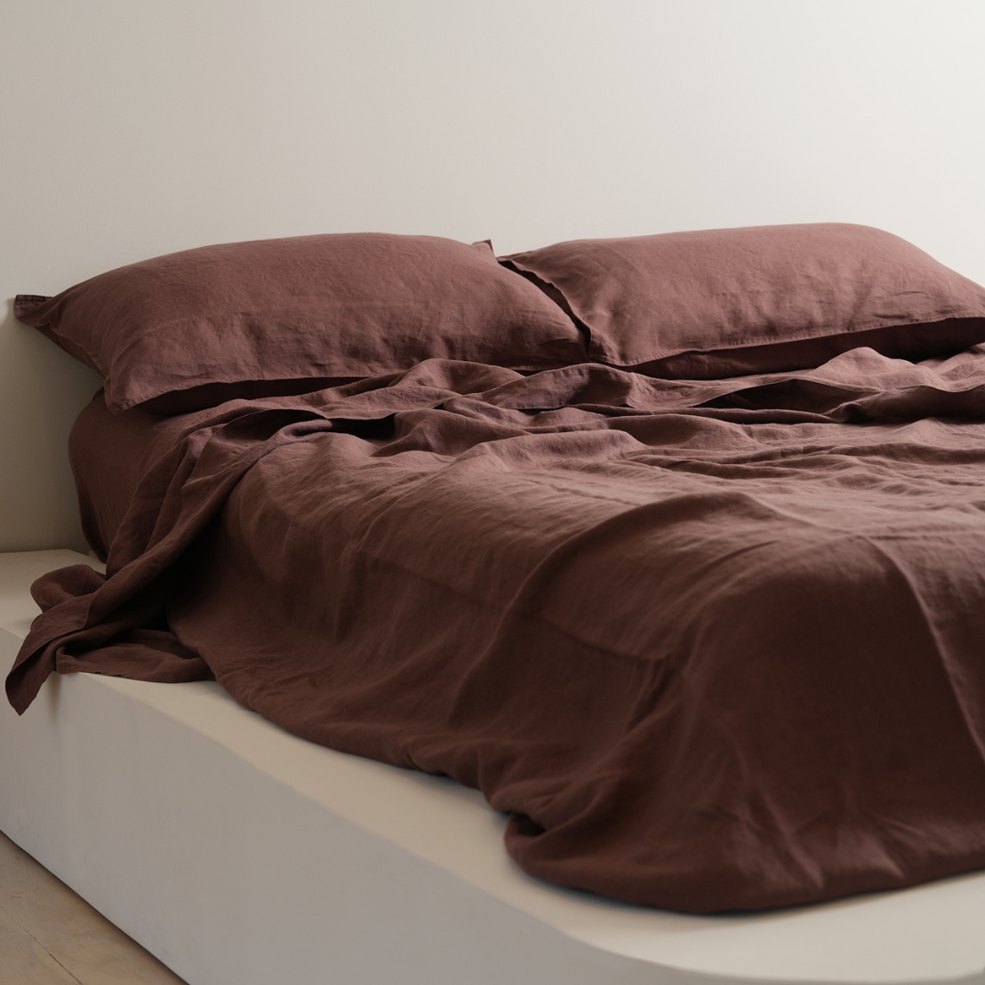 100% french flax linen sheet set in cocoa