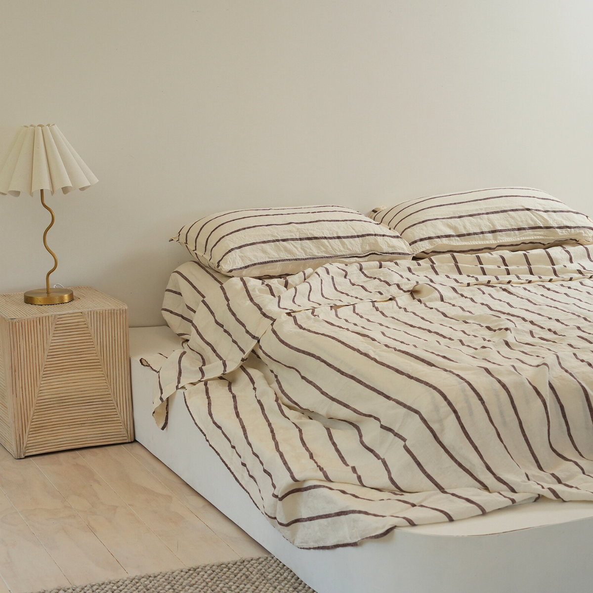 100% french flax linen sheet set in cocoa stripe