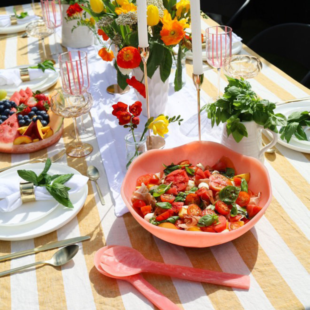 100% french flax linen tablecloth in sunflower stripe, side view