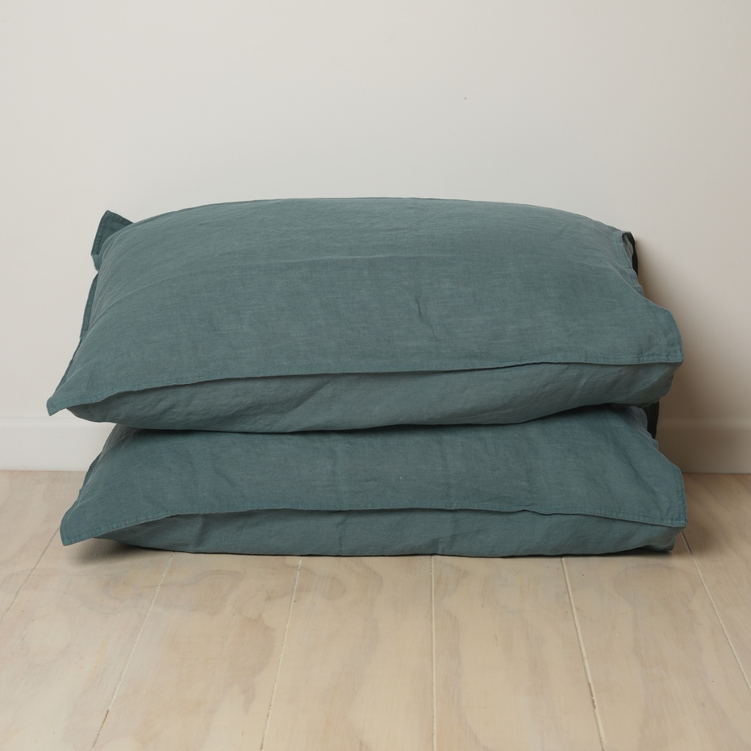 100% french linen pillowcase pair in lagoon