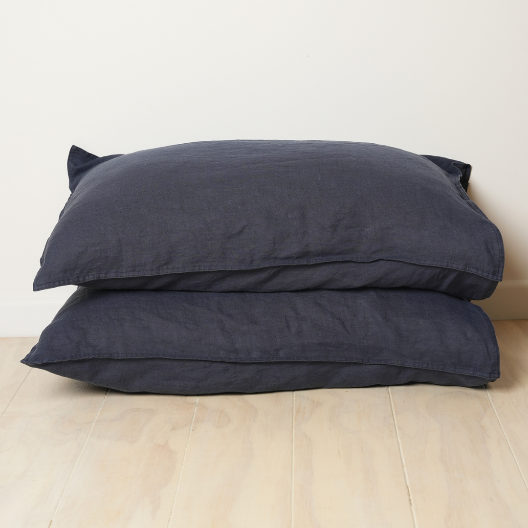 100% french linen pillowcase pair in midnight