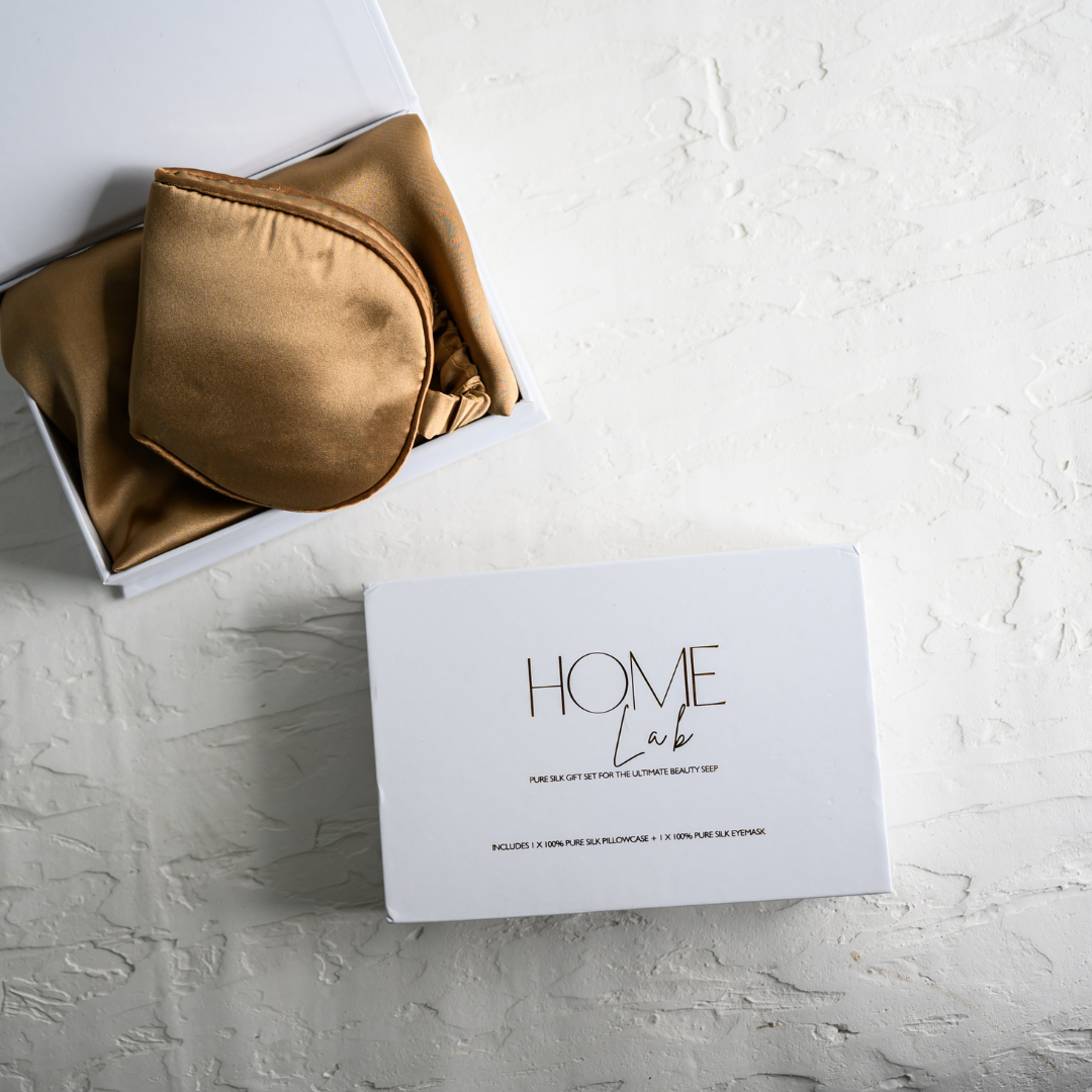 100% pure silk gift set in mocha, styled shot