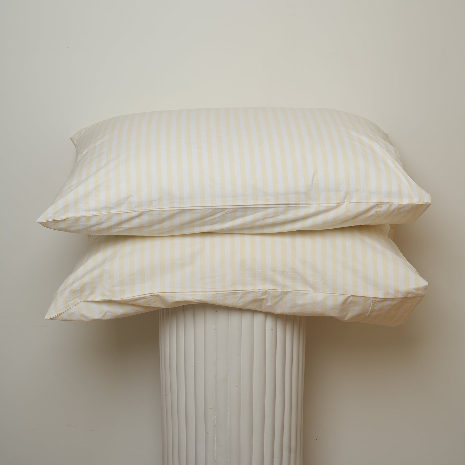 100% stonewashed cotton pillowcase pair in butter stripe