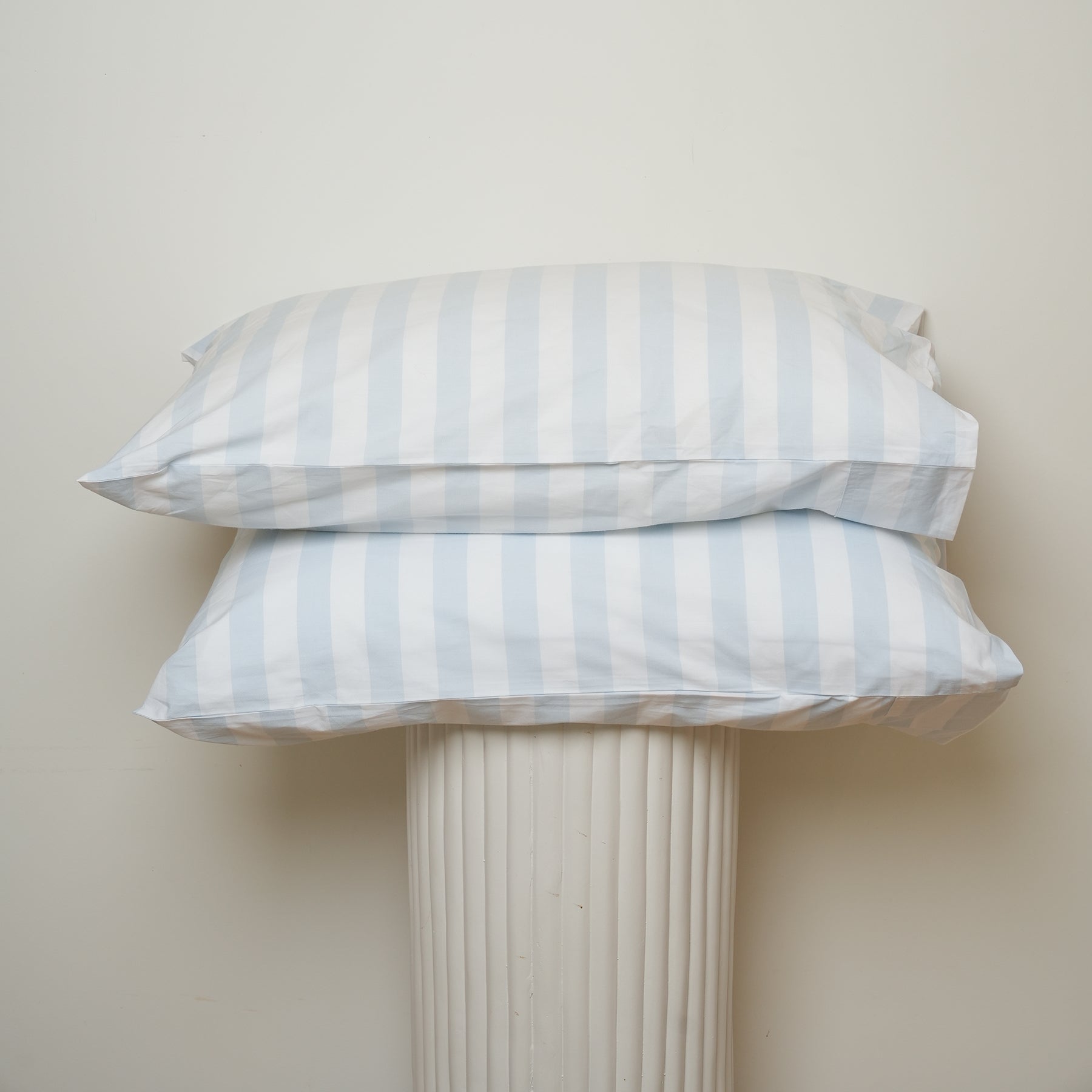 100% stonewashed cotton pillowcase pair in sky blue stripe