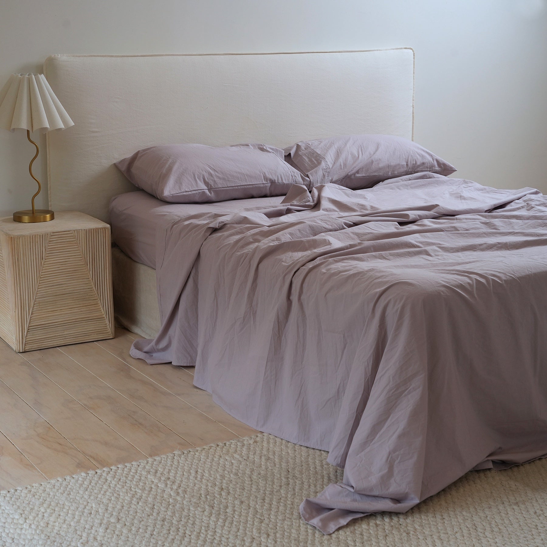 100% stonewashed cotton sheet set in lavender