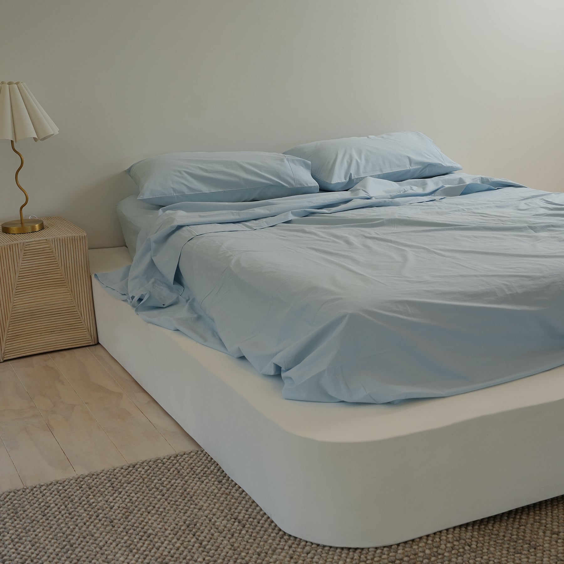 100% stonewashed cotton sheet set in sky blue