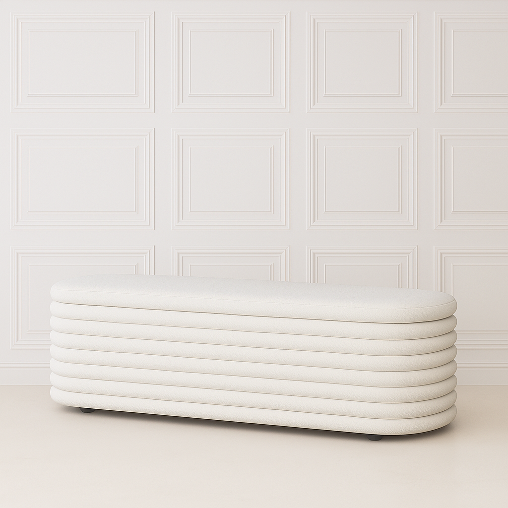 Channelled Boucle Storage Bench