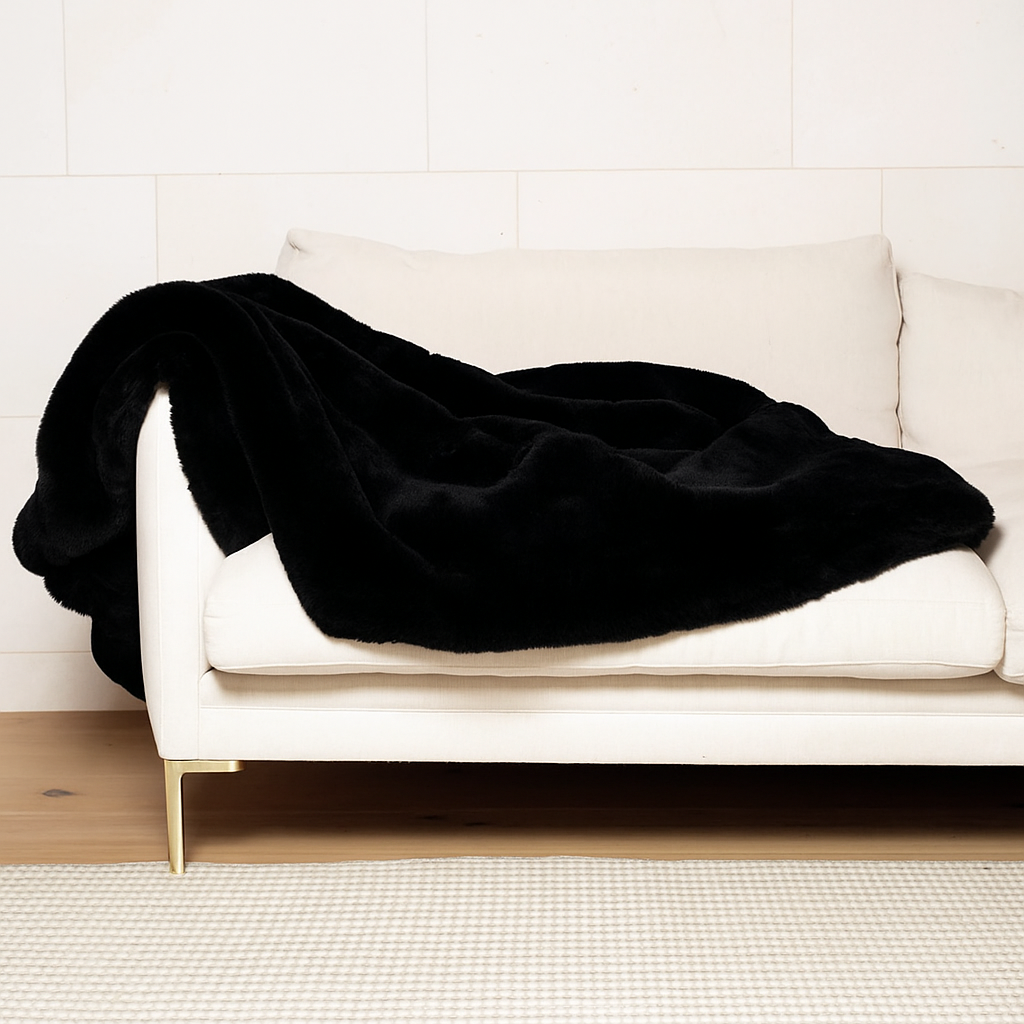 Vegan Fur Throw -Black