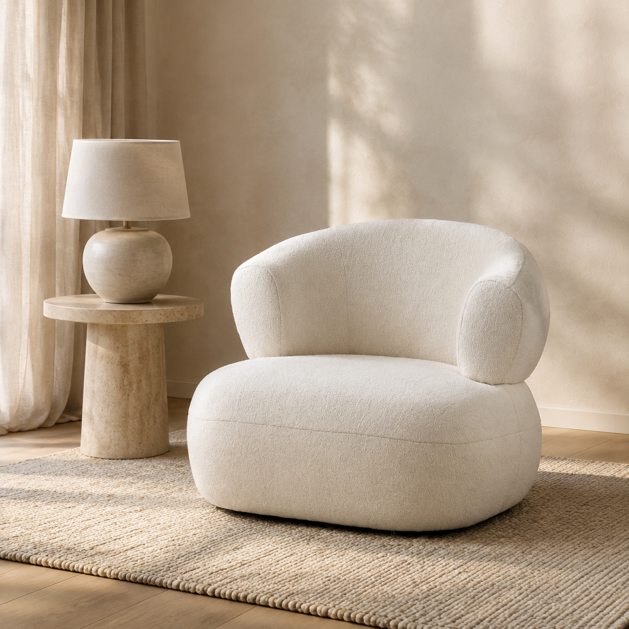 Boucle Bubble Chair styled in a Home Lab interior — option A