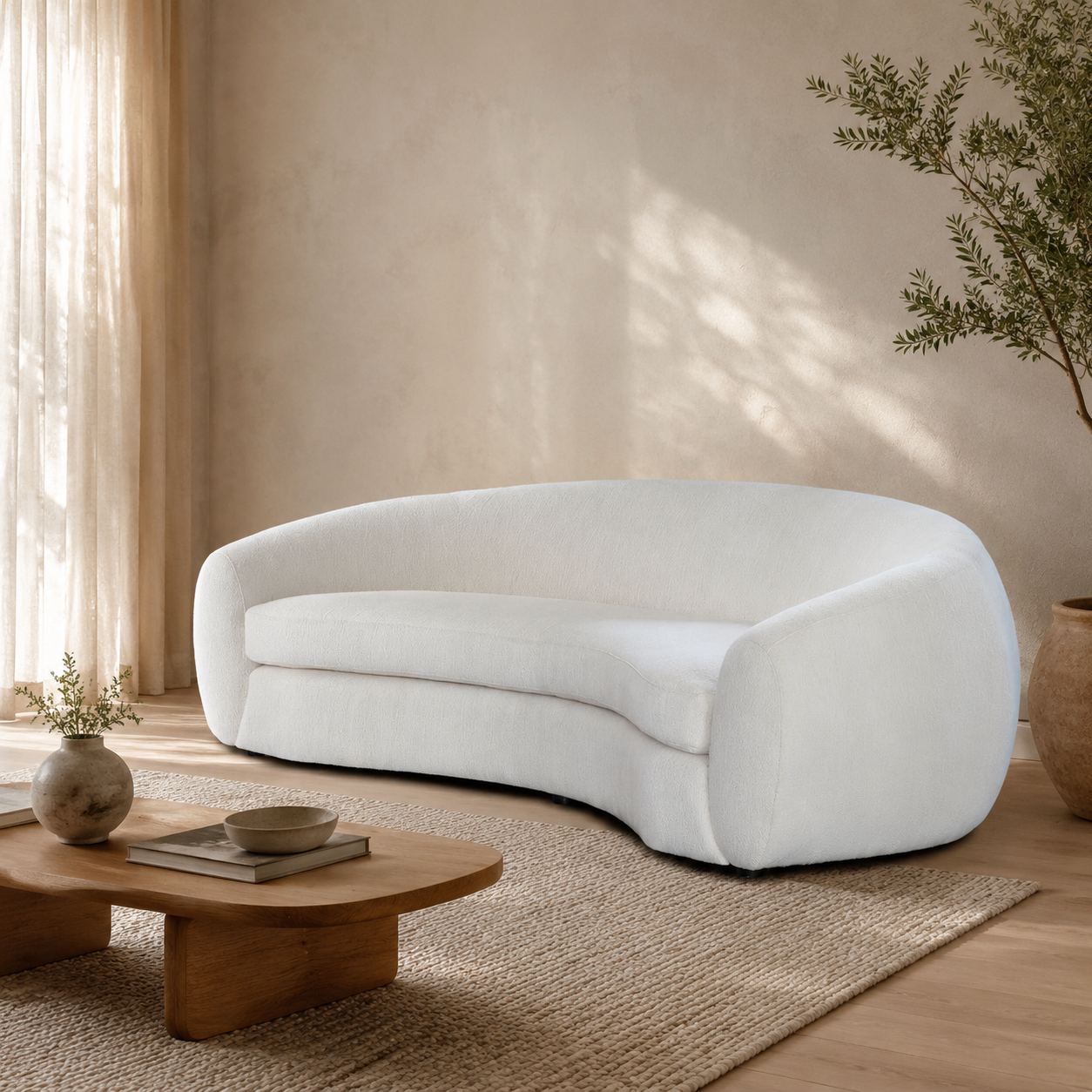 Gwen Boucle Sofa styled in a Home Lab interior — option C