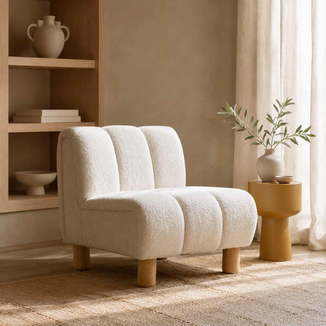 Holland Boucle Occasional Chair - Off White styled in a Home Lab interior — option B