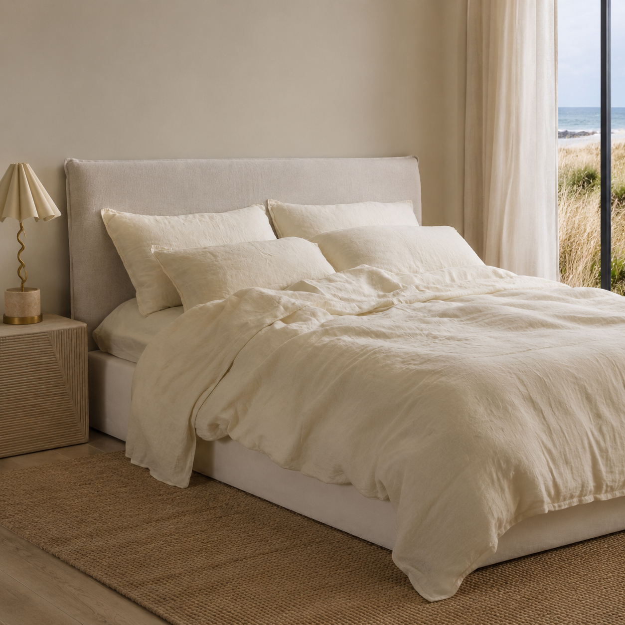 Harlow Slip Cover Headboard - Natural styled in a Home Lab interior — option B