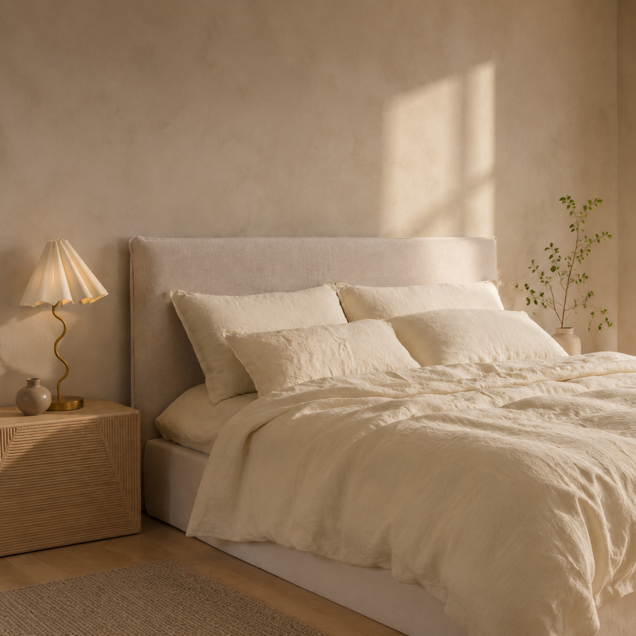 Harlow Slip Cover Headboard - Natural styled in a Home Lab interior — option C