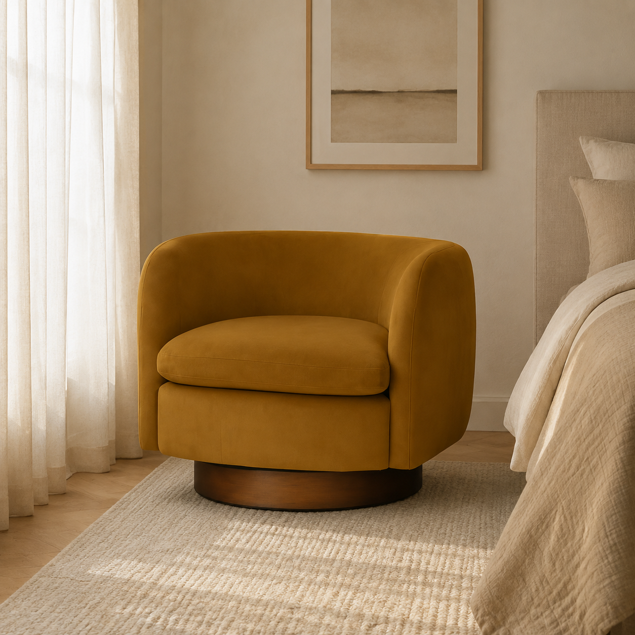 Charlie Swivel Chair - Camel Velvet styled in a Home Lab interior — option C