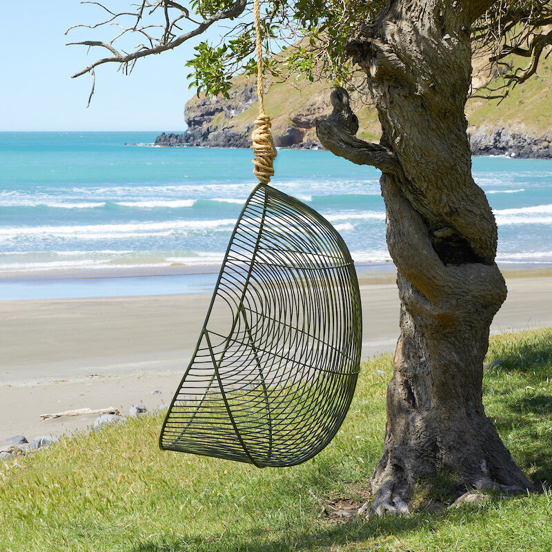 Hokianga Hanging Chair in Black lifestyle view – Home Lab NZ