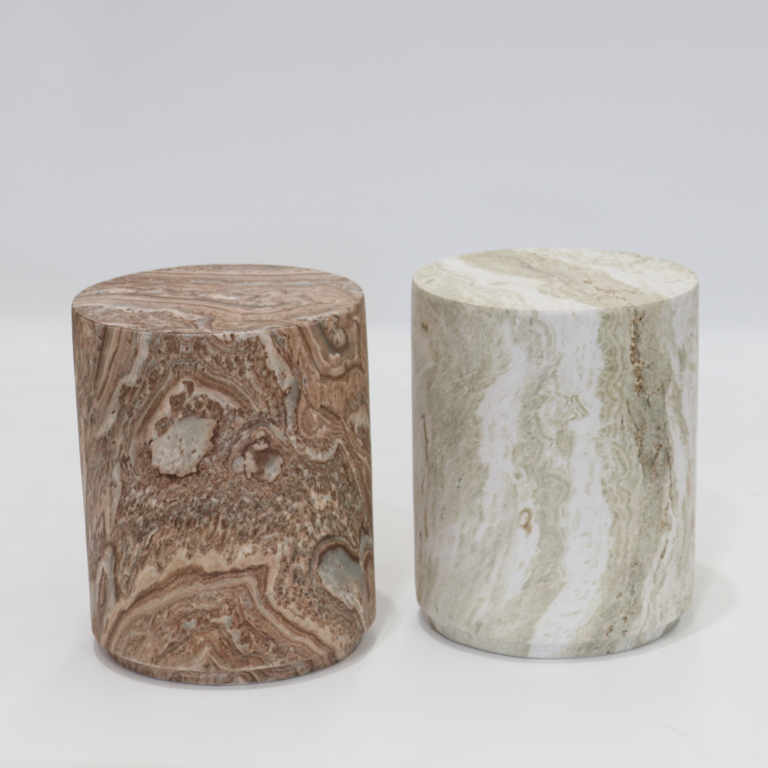 Strata Plinth Stool- Warm Marble