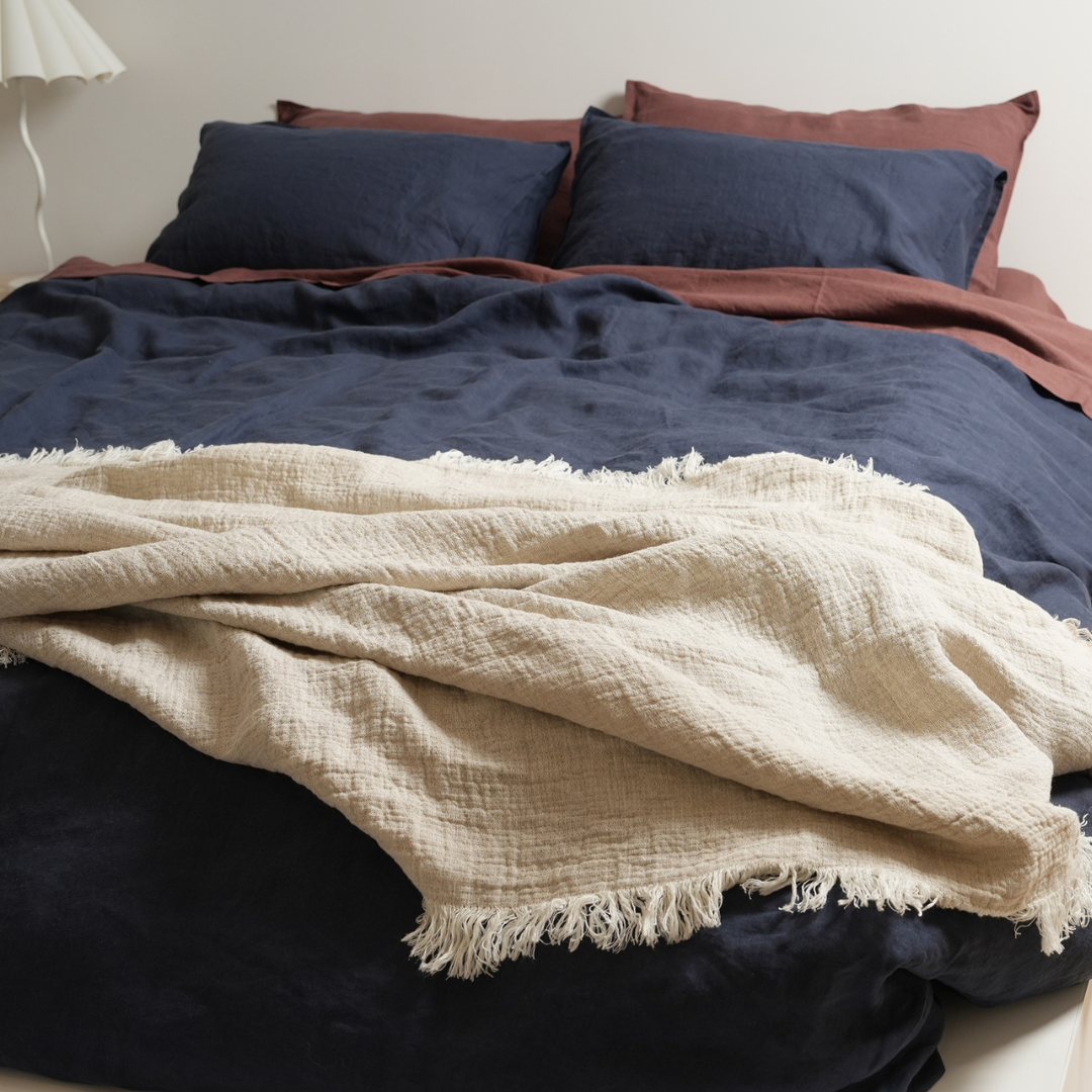 100% French Flax Linen Duvet Cover Set - Midnight