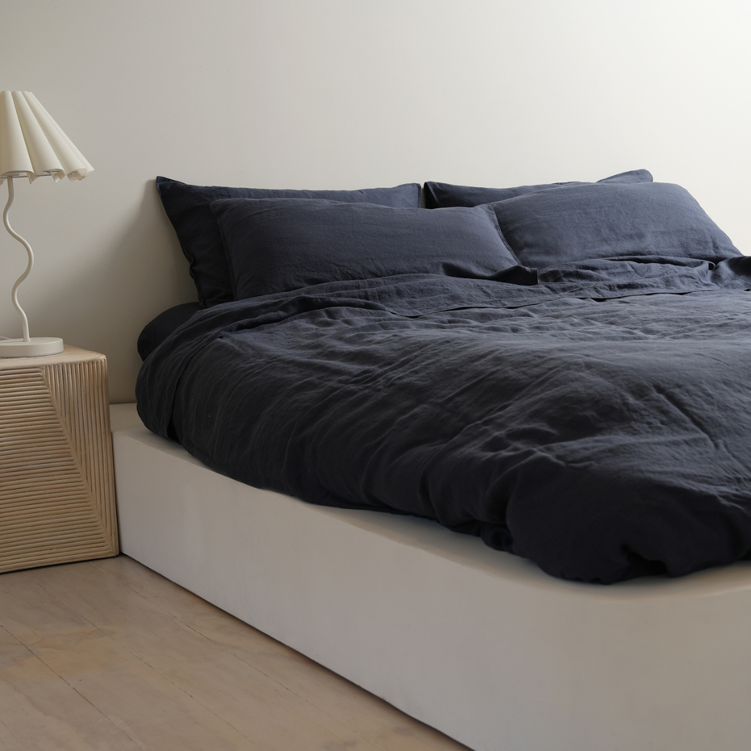 100% French Flax Linen Duvet Cover Set - Midnight