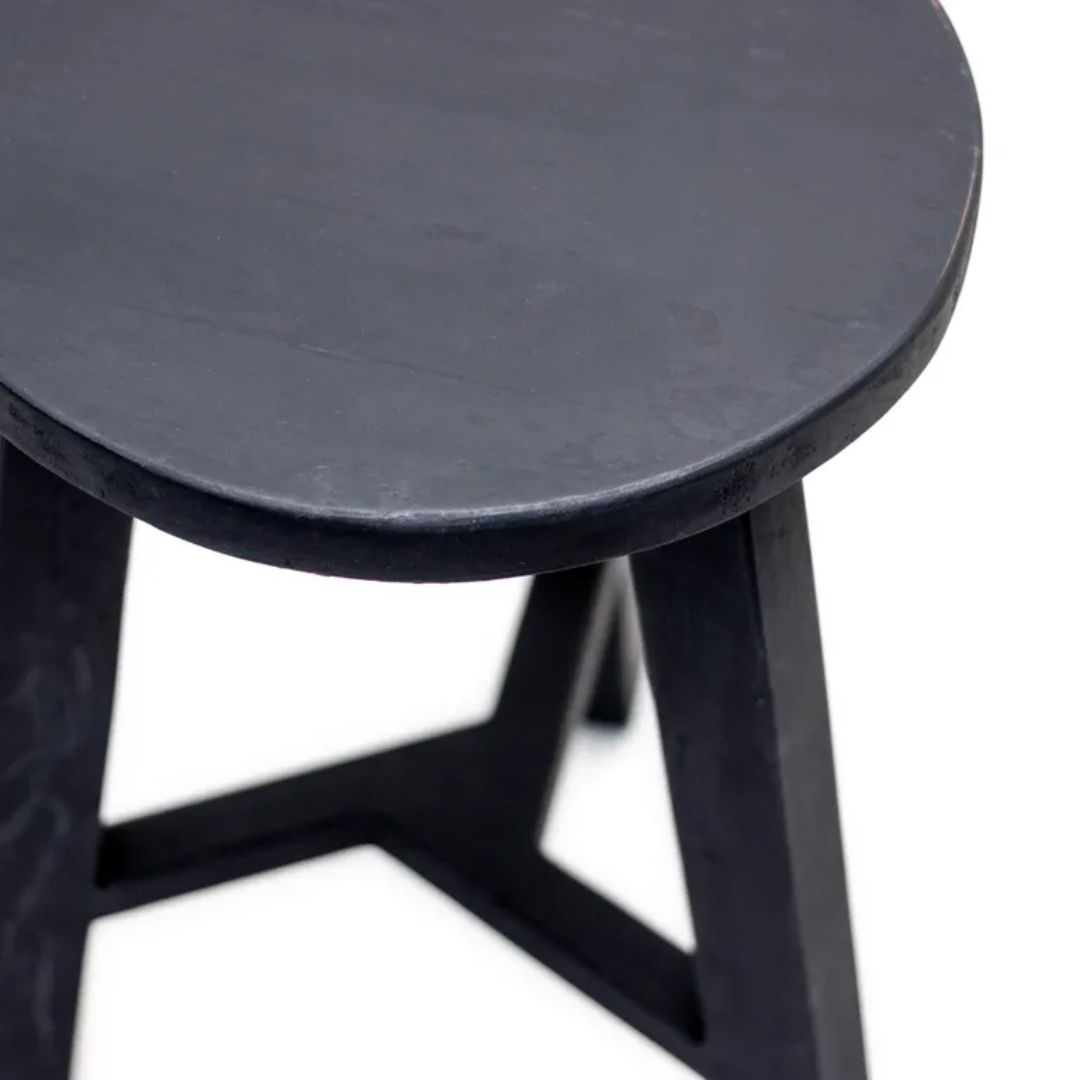 Reclaimed Teak Tripod Stool- Black