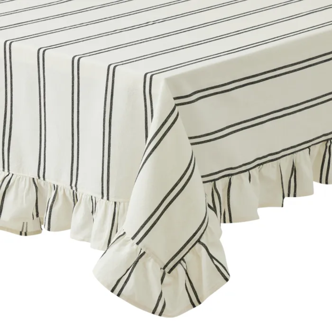 Sofia Cotton Table Cloth - Ivory/Black