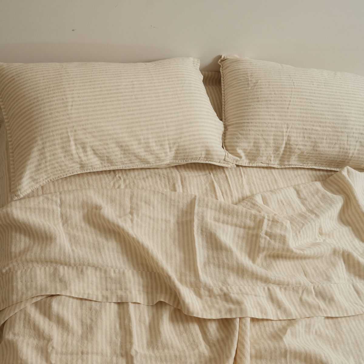 French Flax Linen Sheet set in Sand Stripe – Home Lab NZ