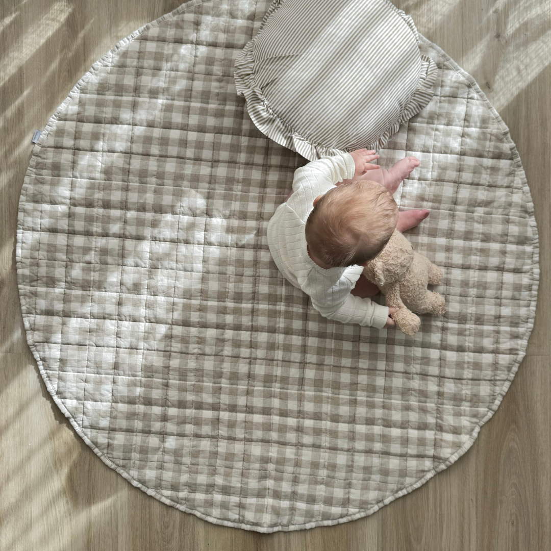 100% French Flax Linen Playmat- Natural Gingham