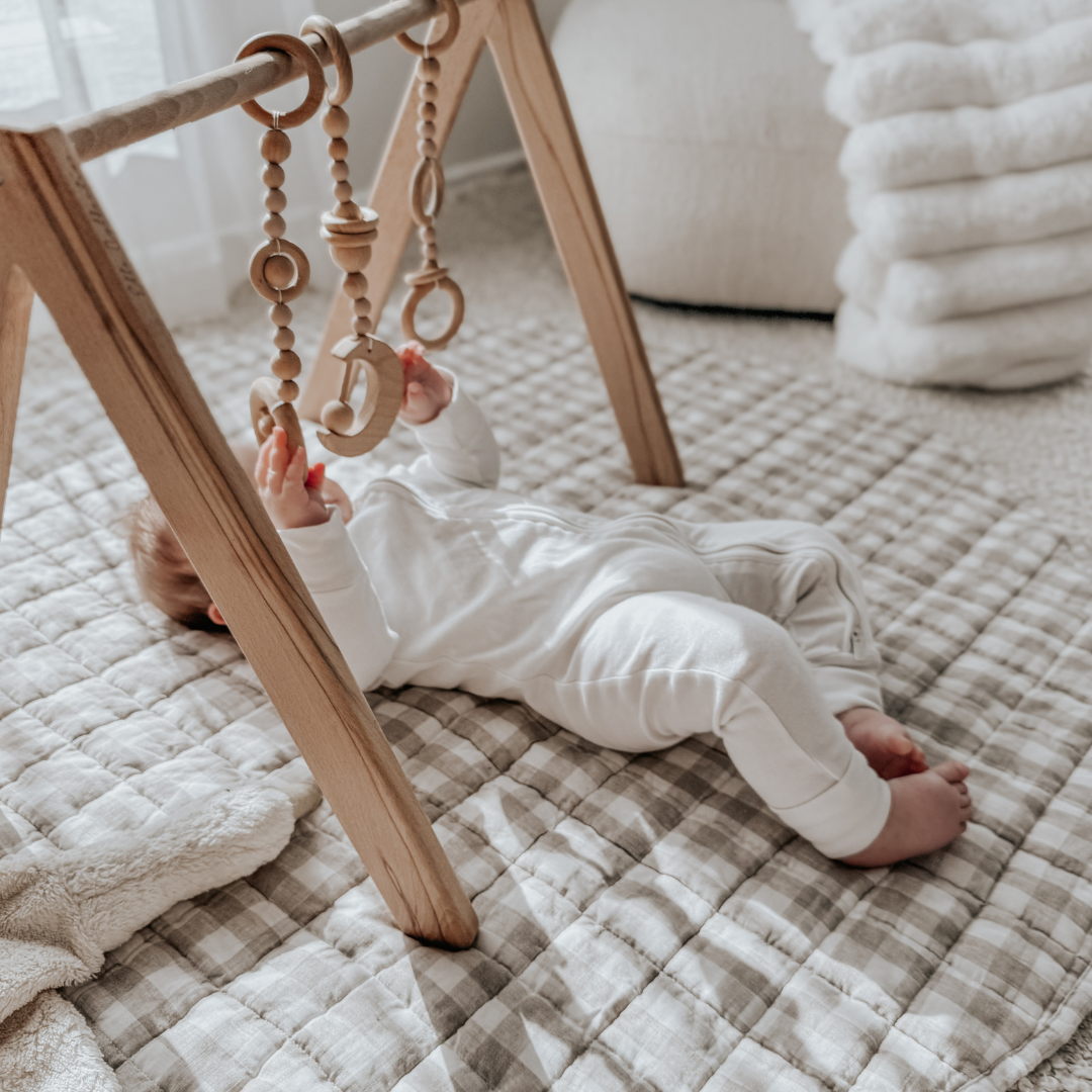 100% French Flax Linen Playmat- Natural Gingham