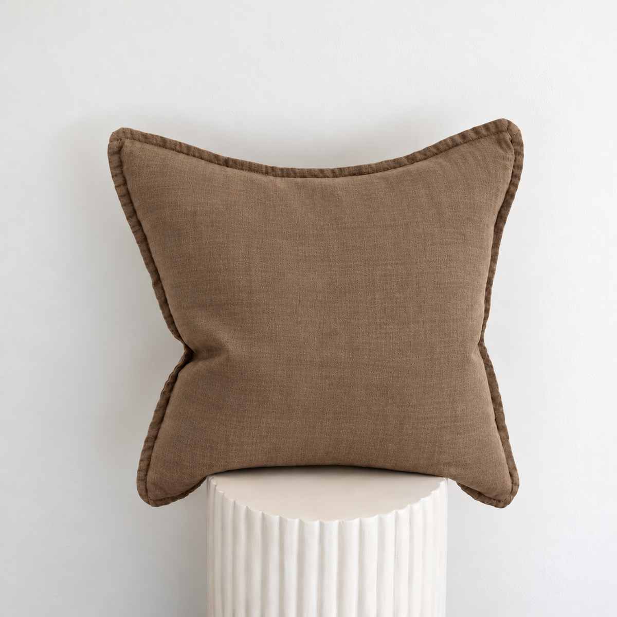 100% Belgium Linen Vintage Washed Cushion- Feather Filled - Mocha