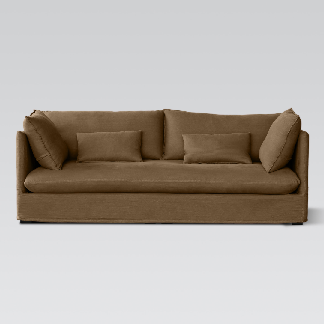 Amsterdam linen sofa in mocha, detail view