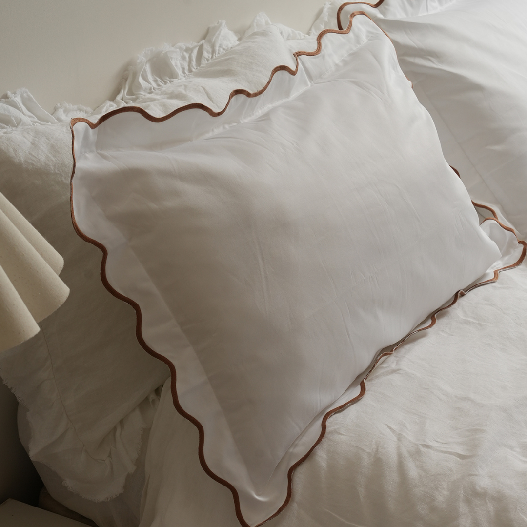 Celine pillowcase pair in ginger, detail view
