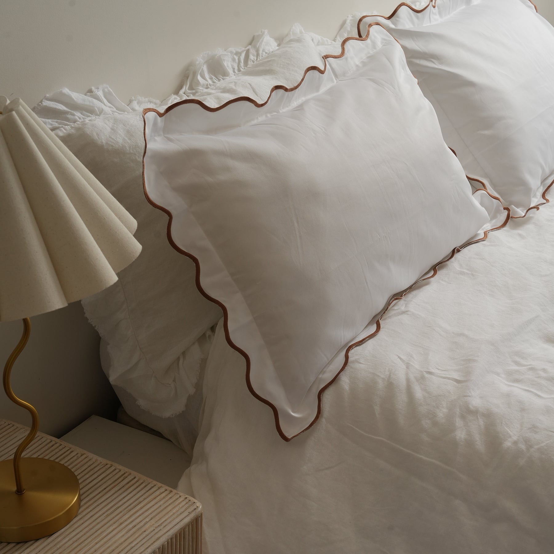 Celine pillowcase pair in ginger, close-up