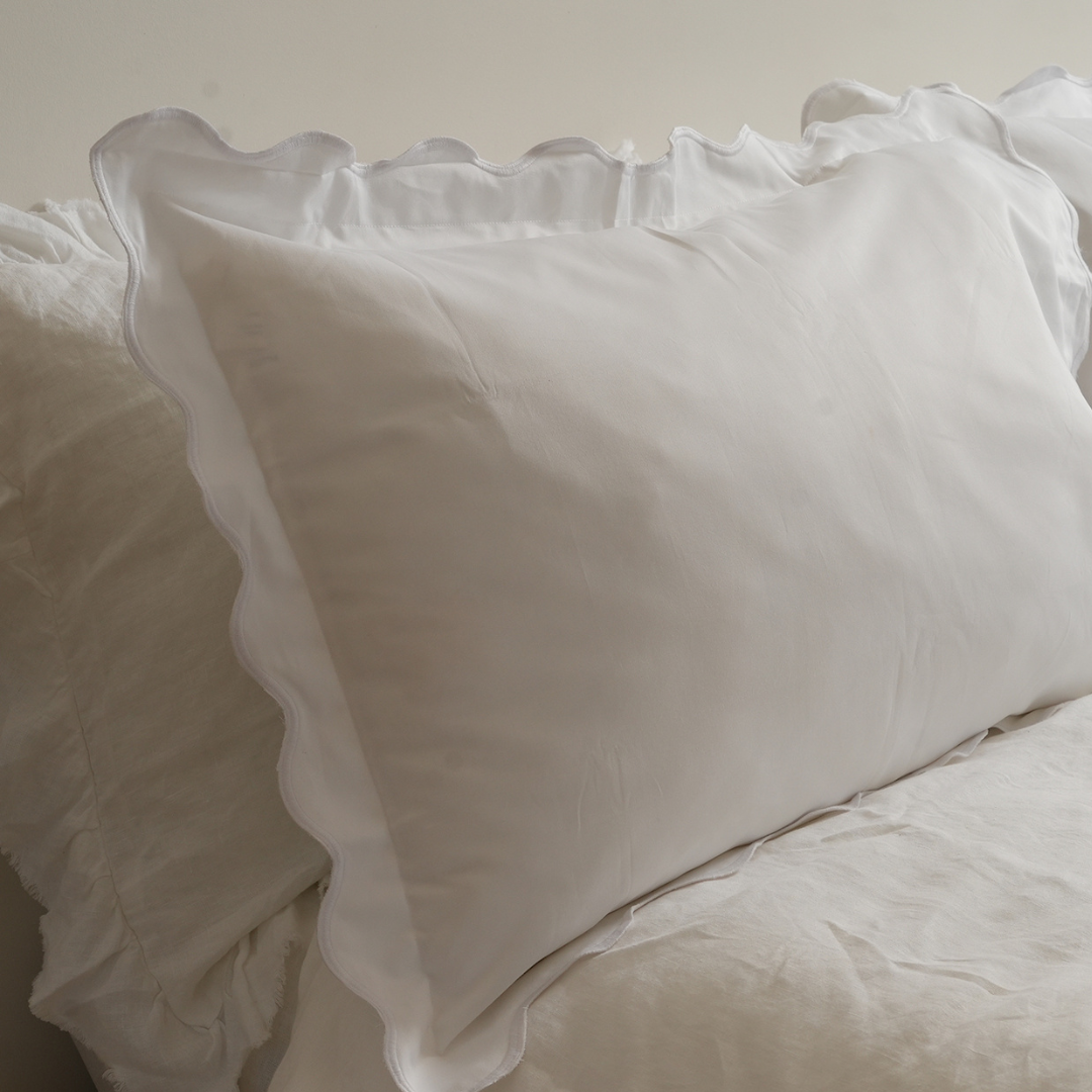 Celine pillowcase pair in white, detail view
