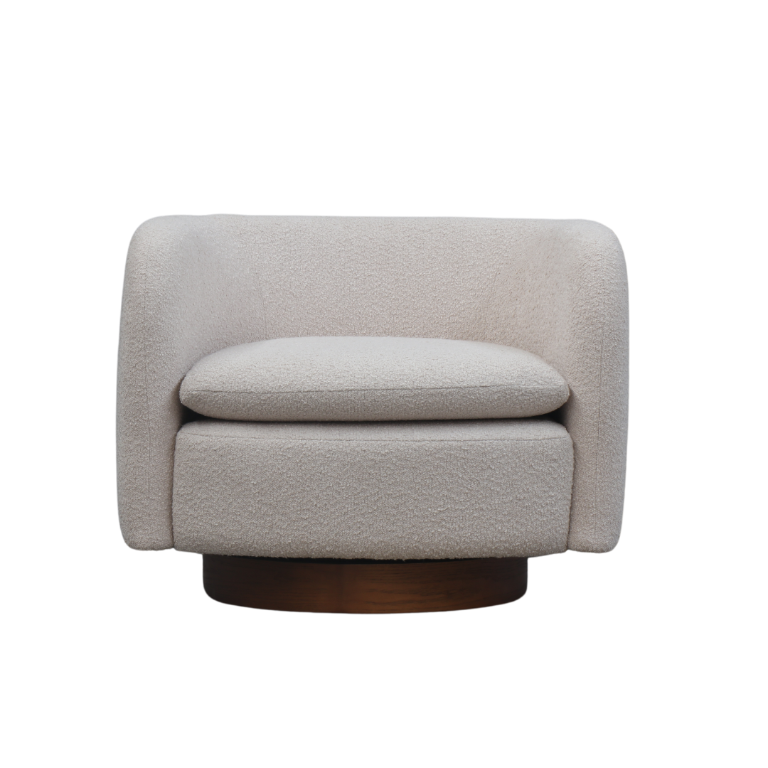 Charlie swivel chair in beige boucle, detail view