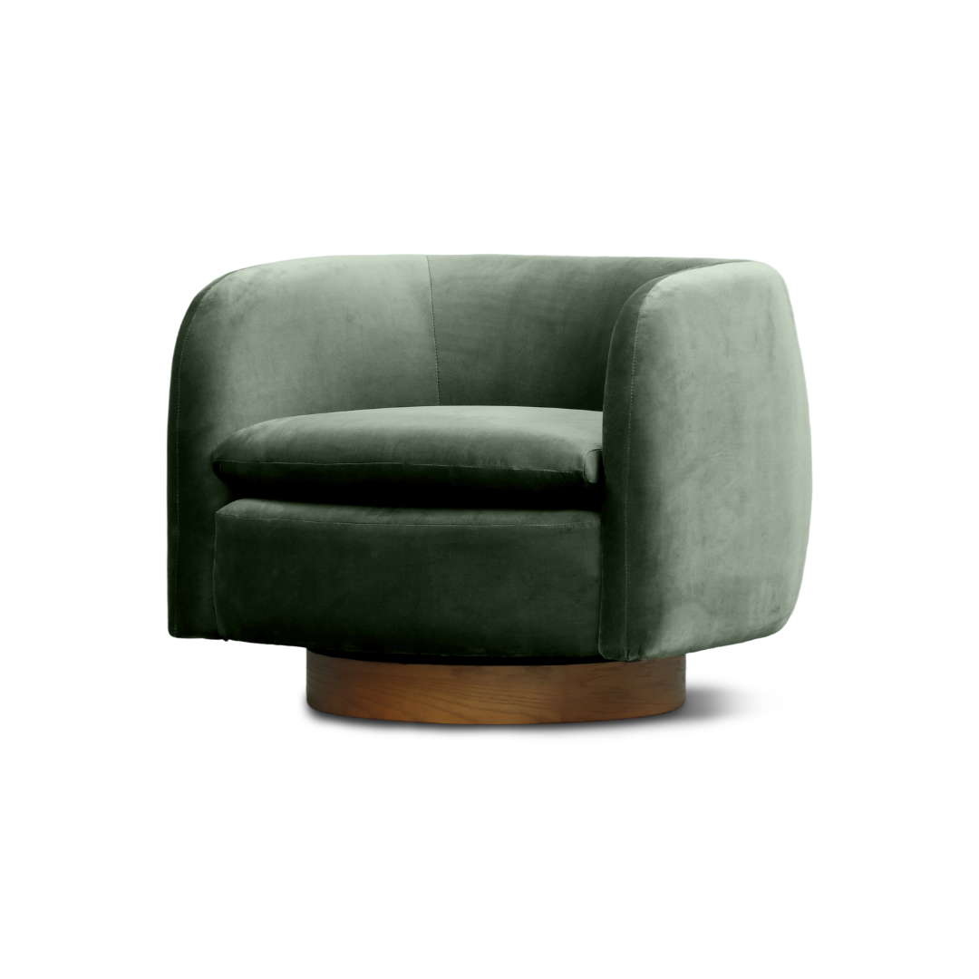 Charlie swivel chair in olive velvet