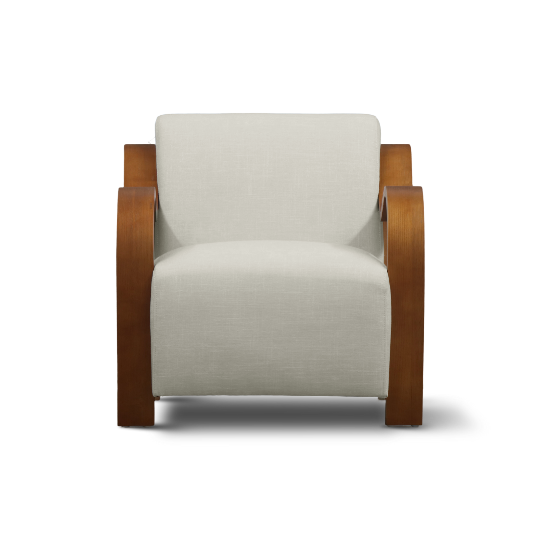 Clara accent chair linen, styled shot