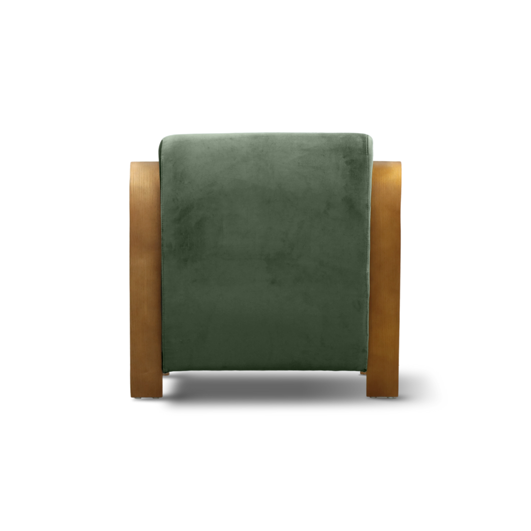 Clara accent chair olive velvet, styled shot
