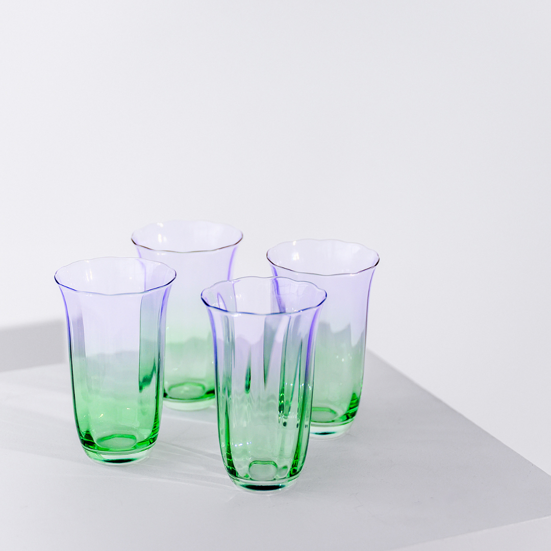 Fleur highball glasses- set of 4 in green/lilac
