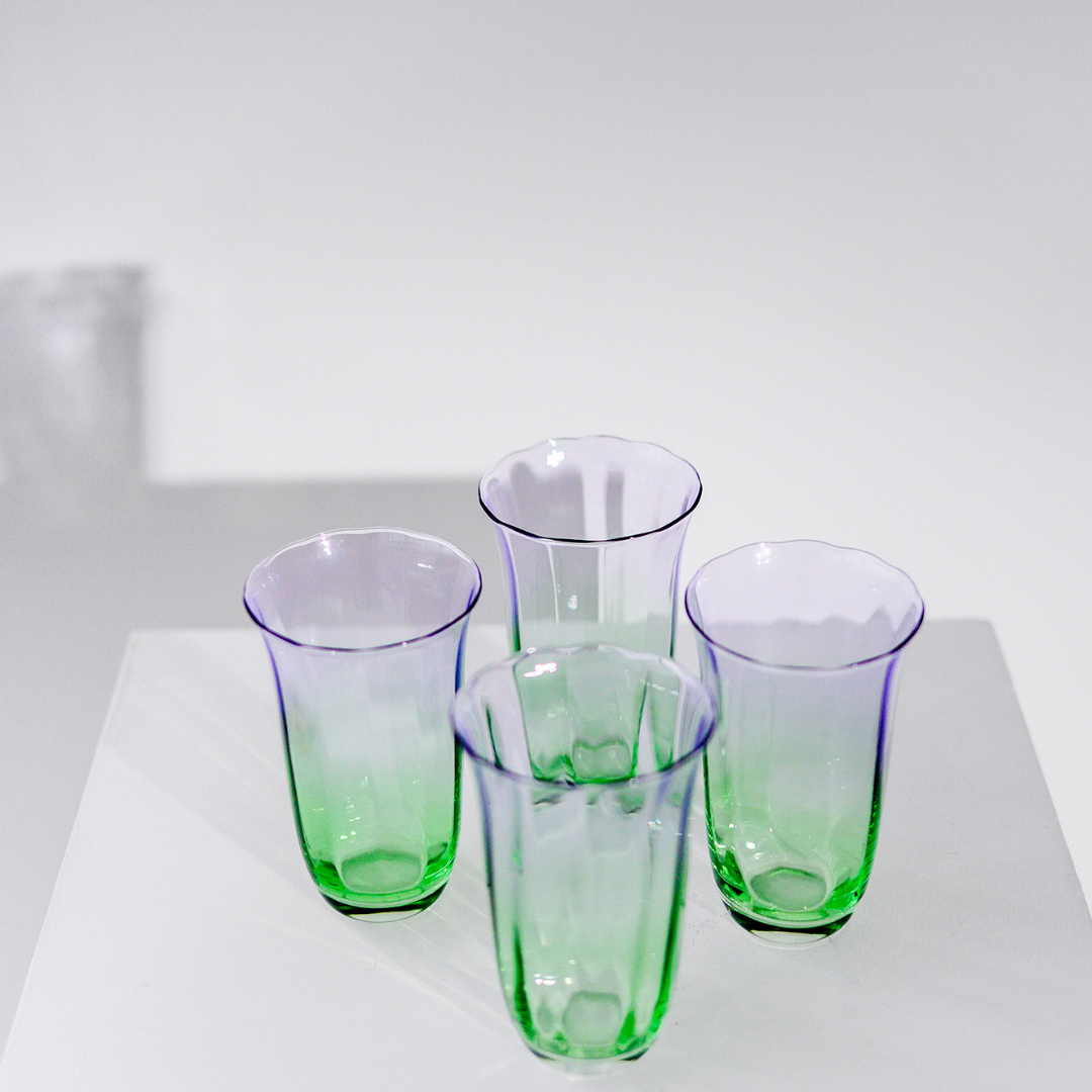 Fleur highball glasses- set of 4 in green/lilac, alternate angle