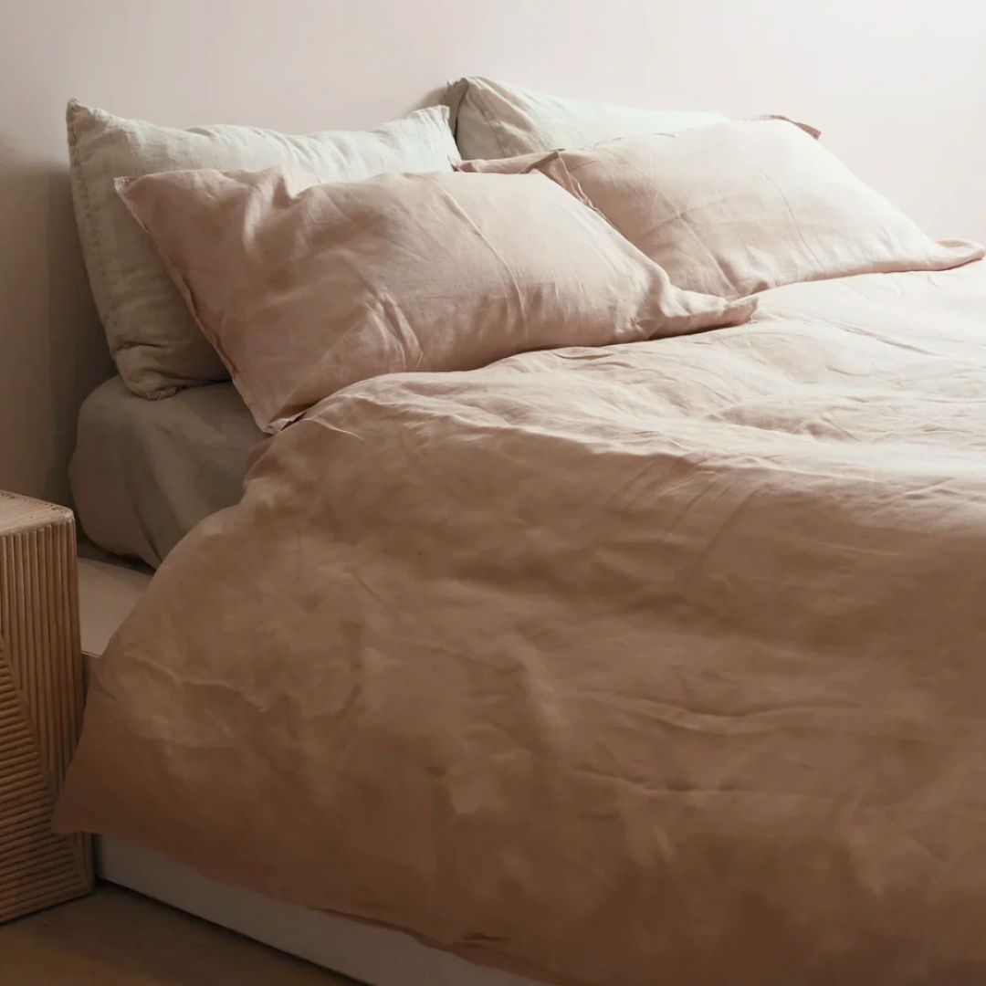 French flax linen duvet cover set in Latte side view