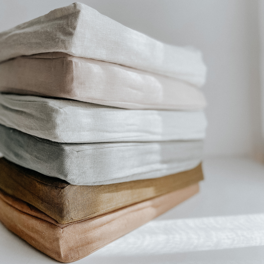 French flax linen fitted cot sheet in Natural Oat close-up of fabric