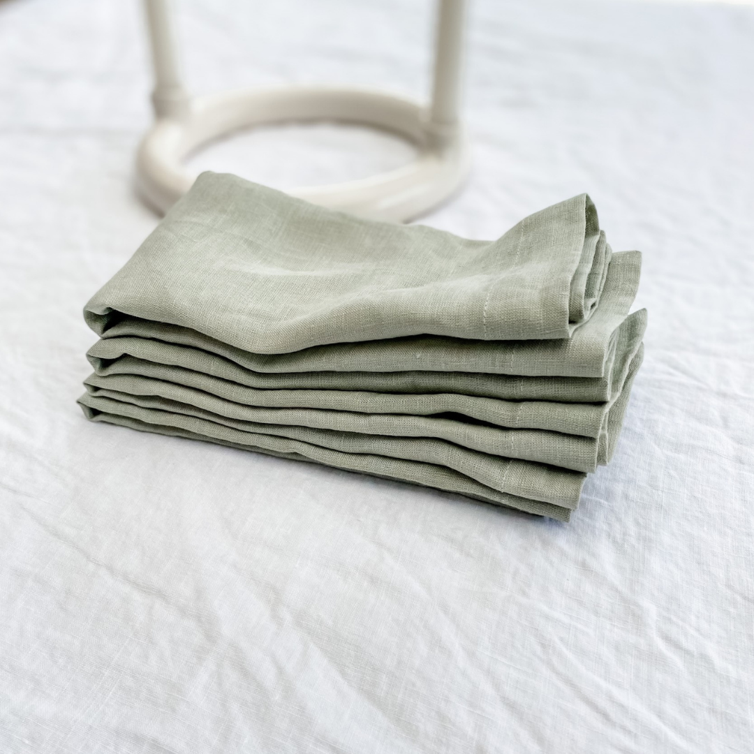 French flax linen napkin in Set Of 4 Sage detail view