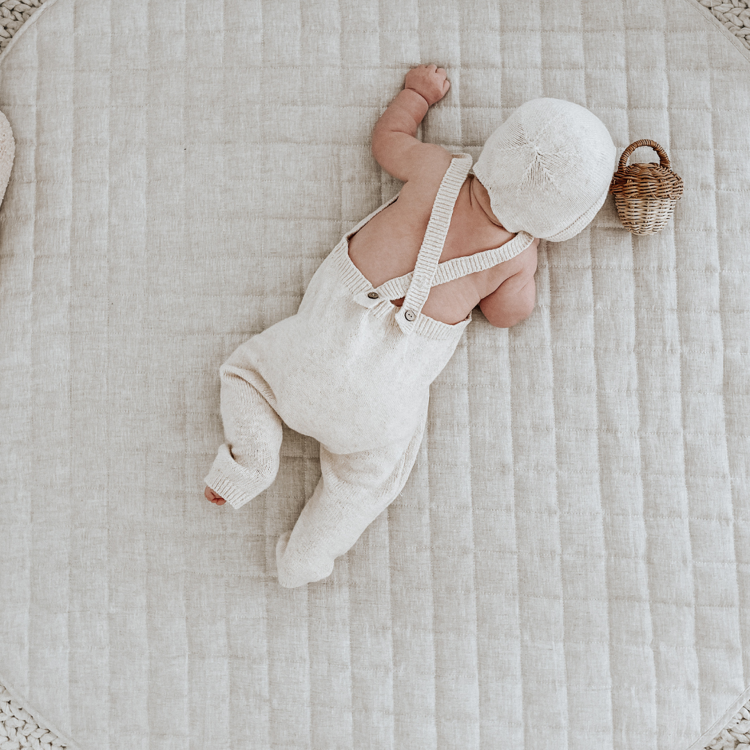French flax linen playmat in Natural Oat side view