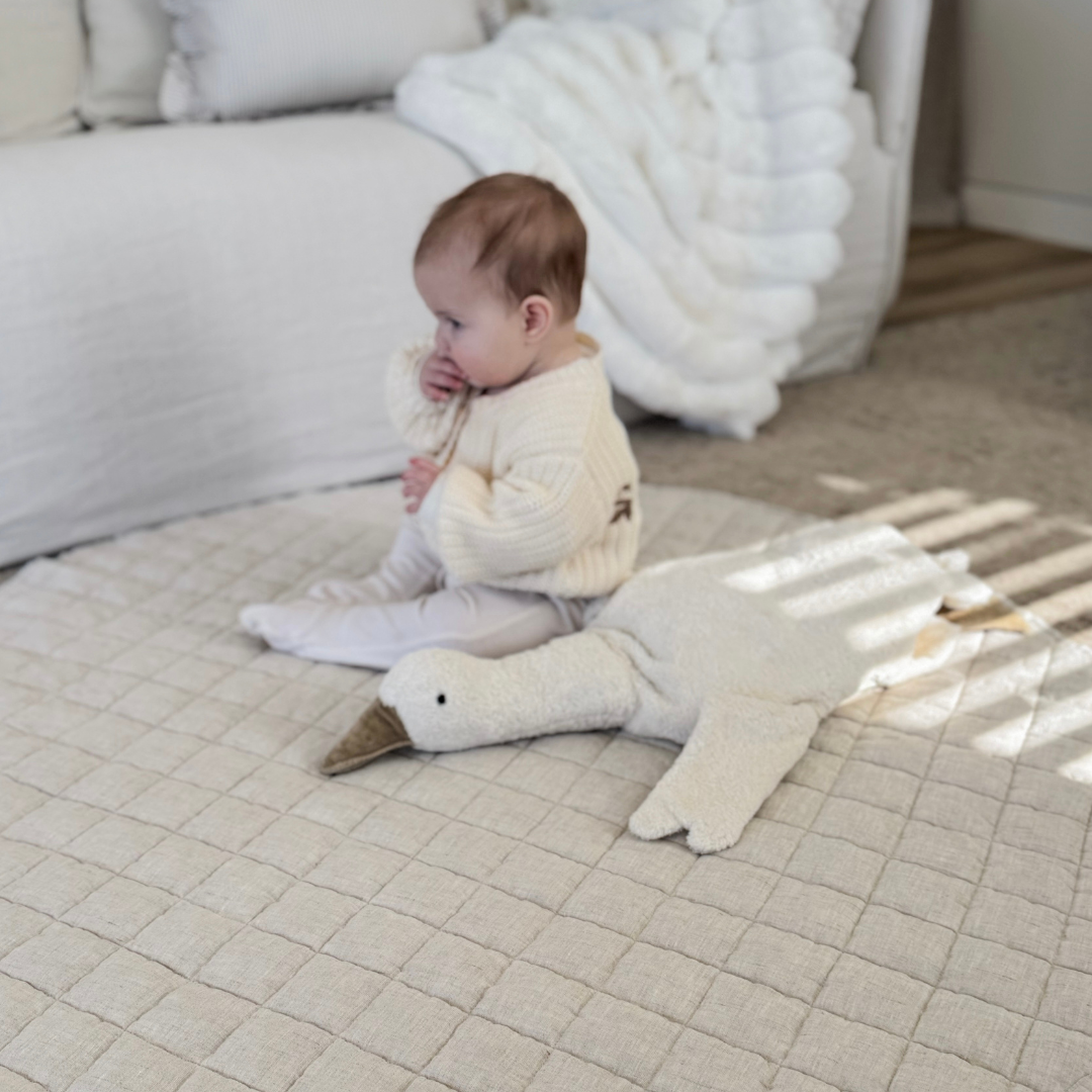 French flax linen playmat in Natural Oat close-up of fabric