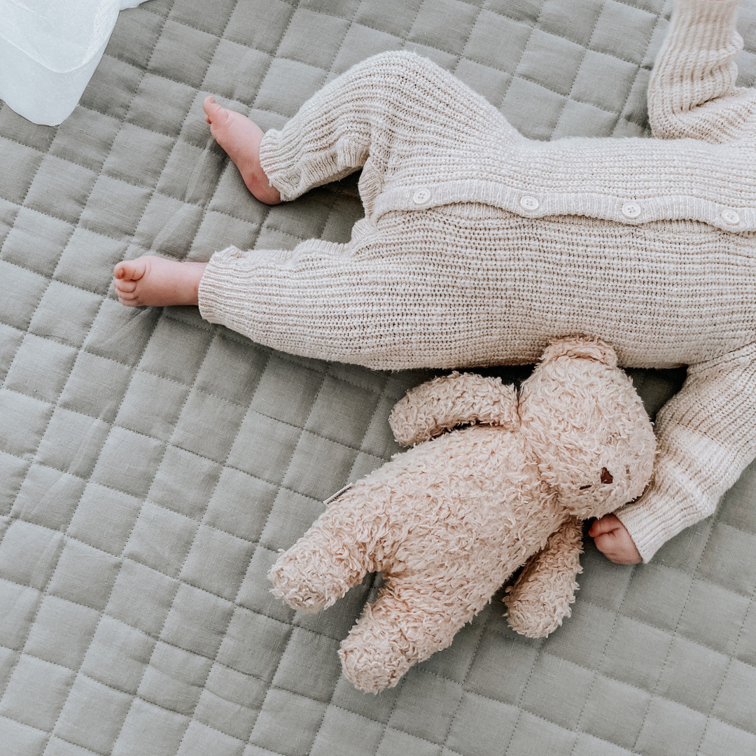 French flax linen playmat in Sage detail view