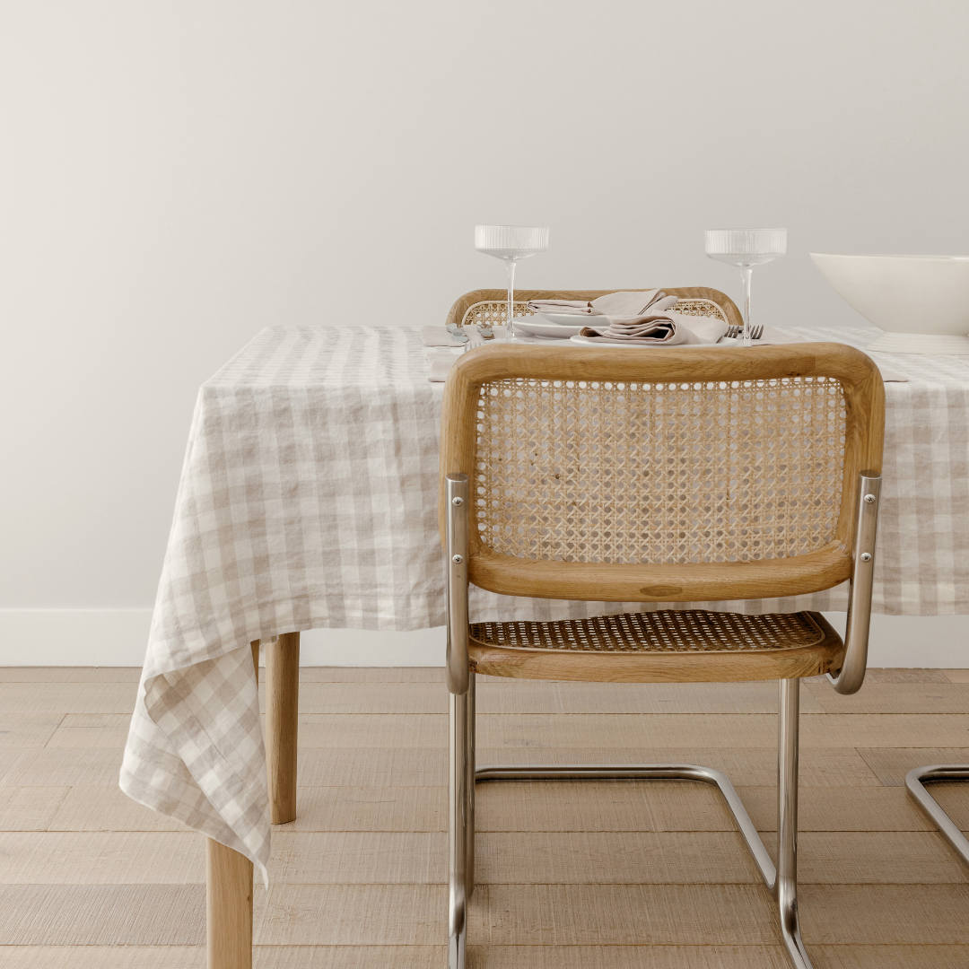 French flax linen tablecloth in Natural Gingham