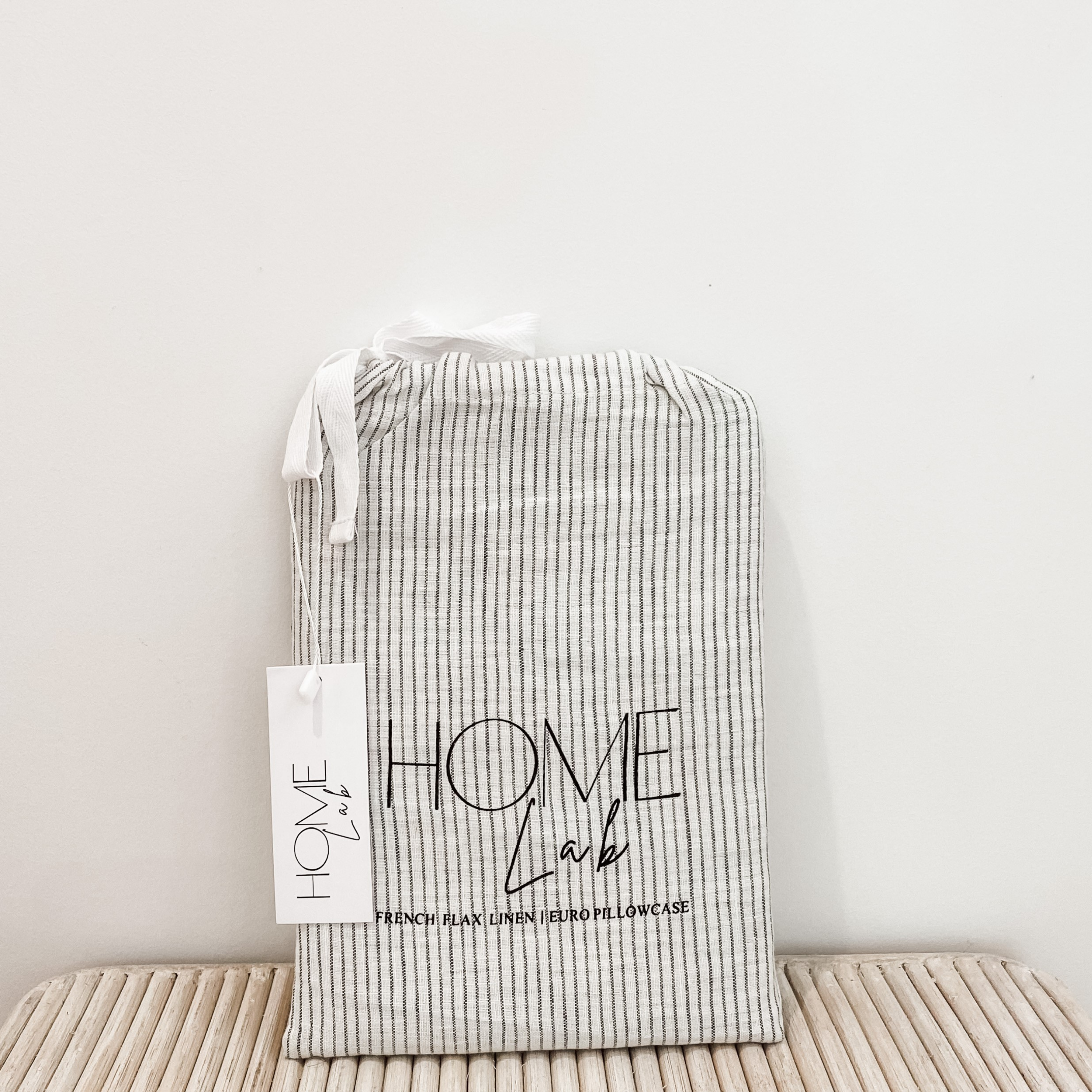 French linen euro pillowcase in Charcoal Pinstripe