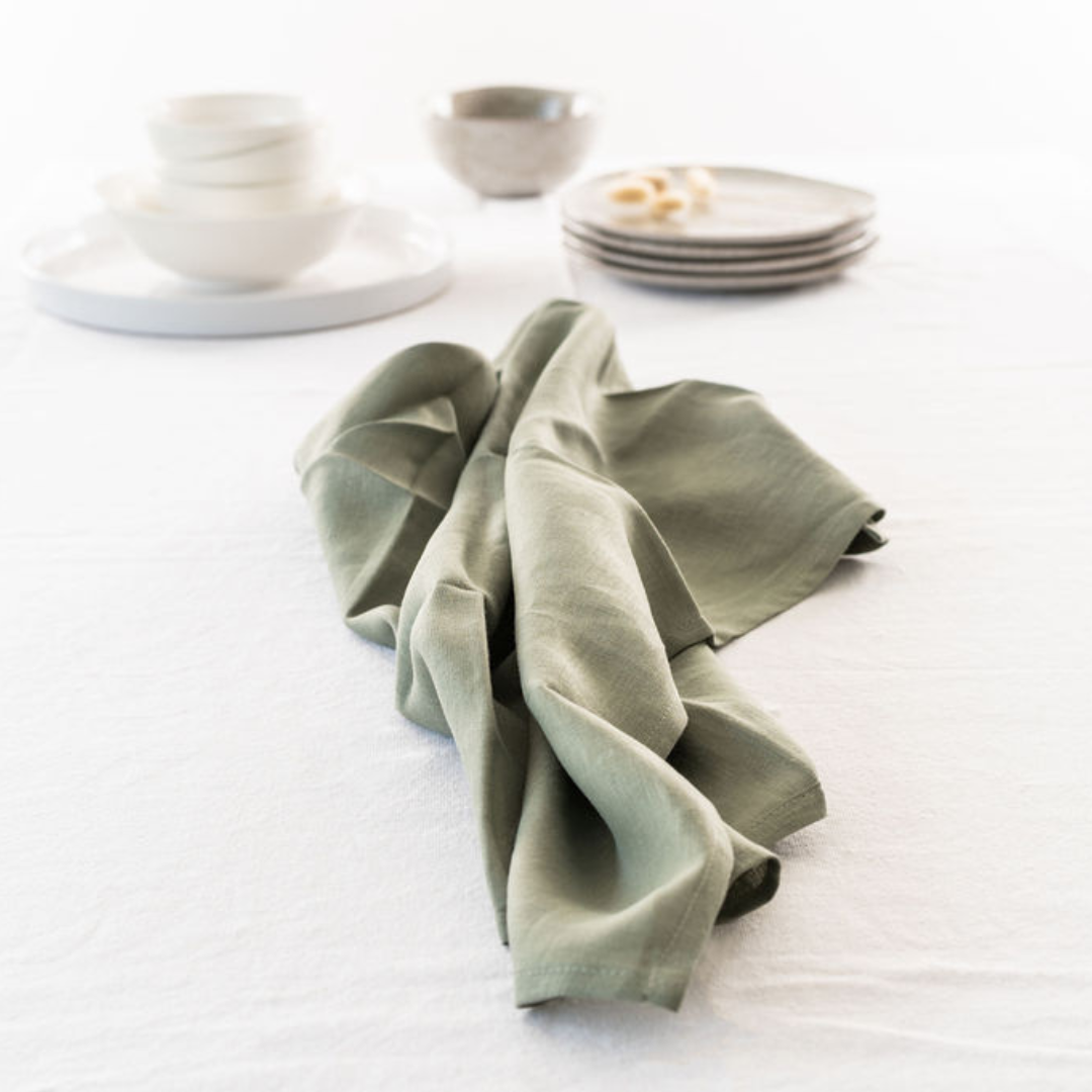 French linen tea towel - set 2 in Lichen