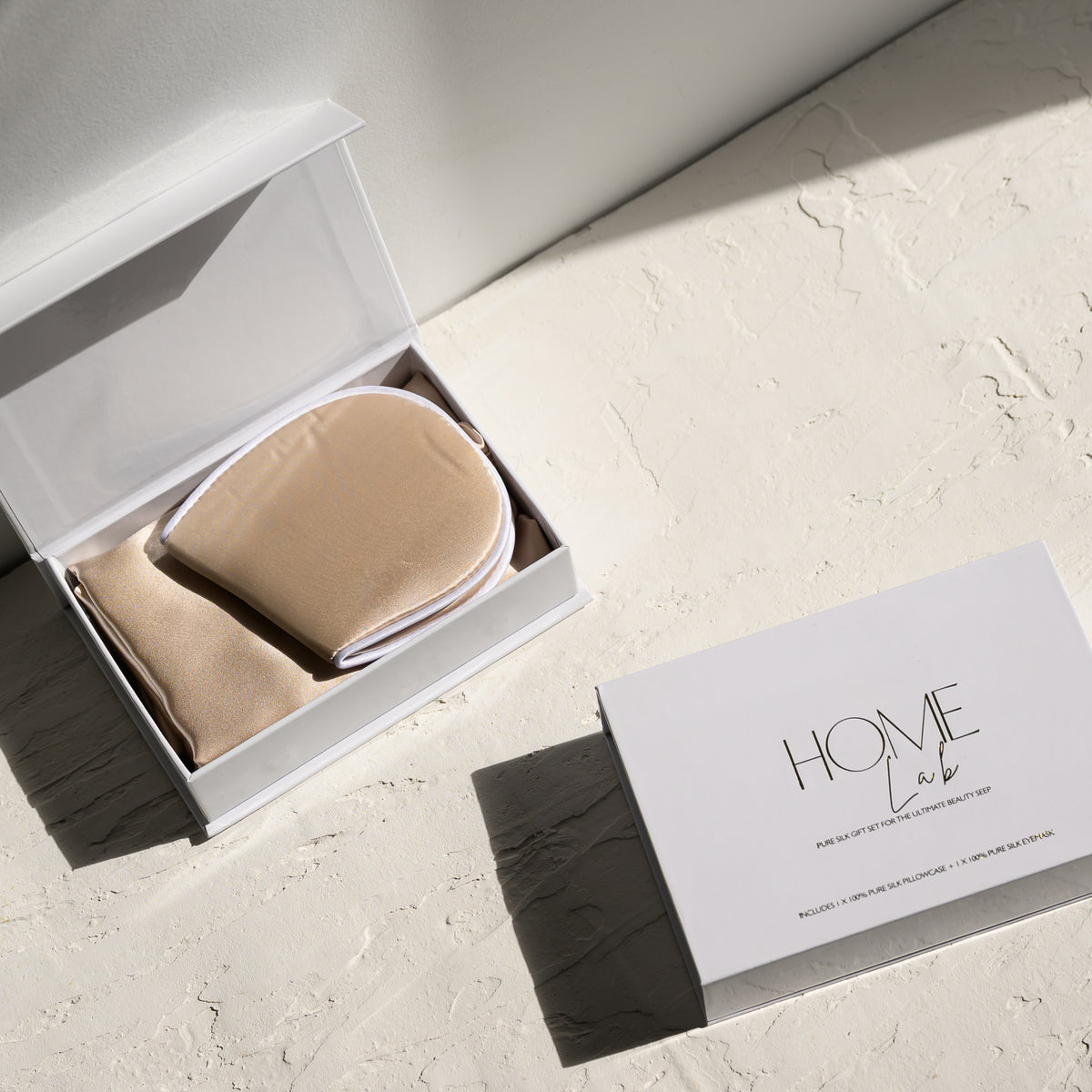 100% Pure Silk Gift Set- Champagne with White Piping